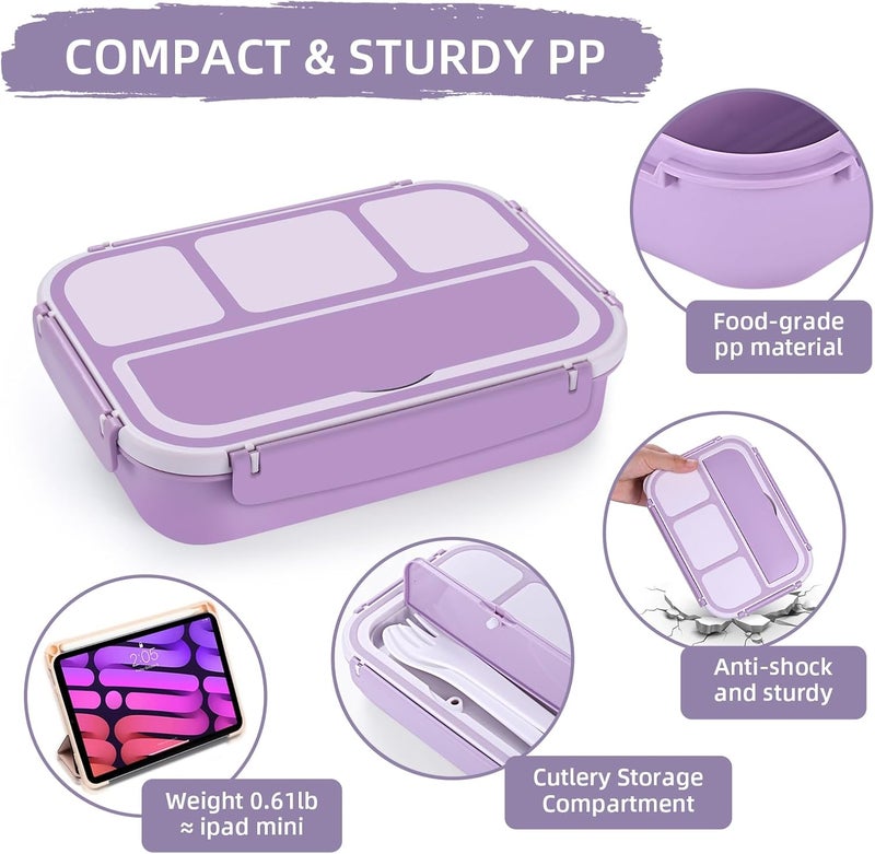 QQKO Bento Box Adult Lunch Box, Lunch Containers for Adults Men Women, Kids Lunch Boxes for School with 4 Compartments, Sauce Container, Utensils and Muffin Cups, Purple - Image 4